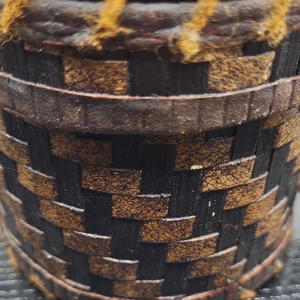 Vintage Brown and Black Woven Storage Basket